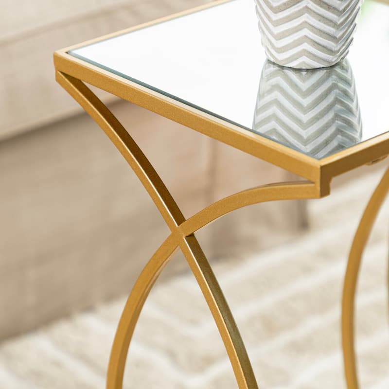 Glitzhome Set of 2 Glam Glass Modern Square/Octagon Gold/Silver Side Table Sofa Table
