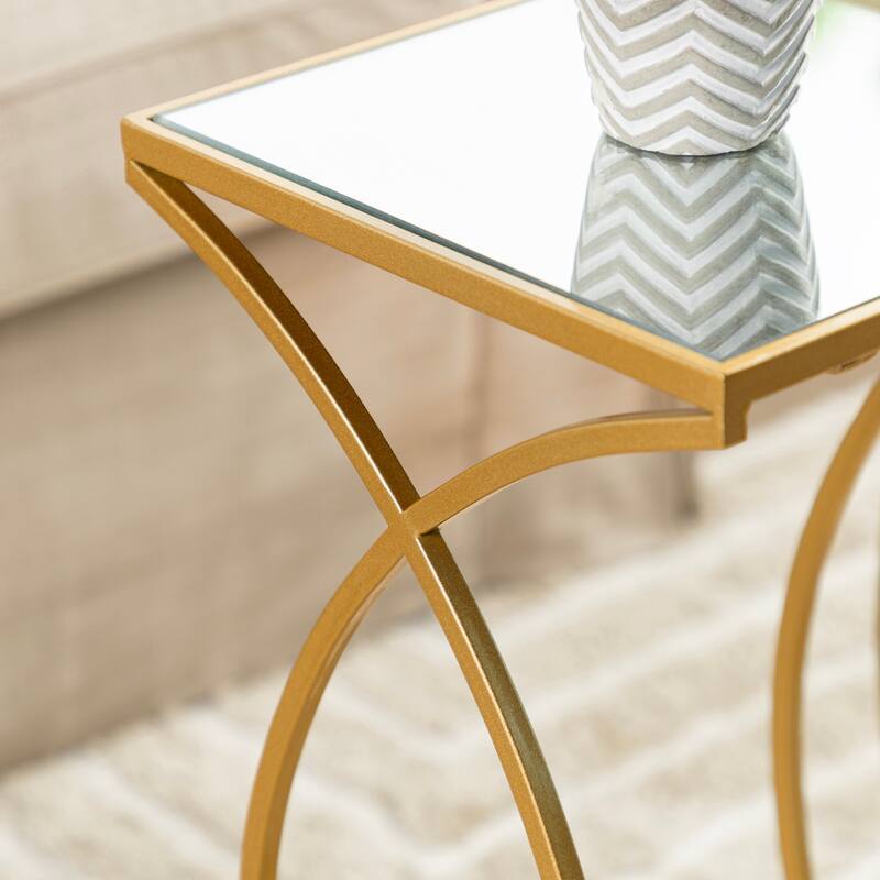 Glitzhome Set of 2 Modern Glam Glass Top Nesting Side Table