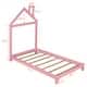 dimension image slide 1 of 4, Twin Size Solid Wood Platform Bed Frame with Chimney House-shaped Headboard for Kids, Teens, No Box Spring Required