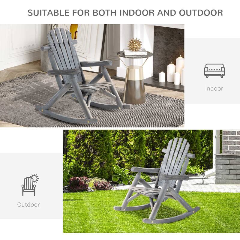 Outsuuny Adirondack Rocking Chair with Slatted Design and Oversize Back for Porch, Poolside, or Garden Lounging