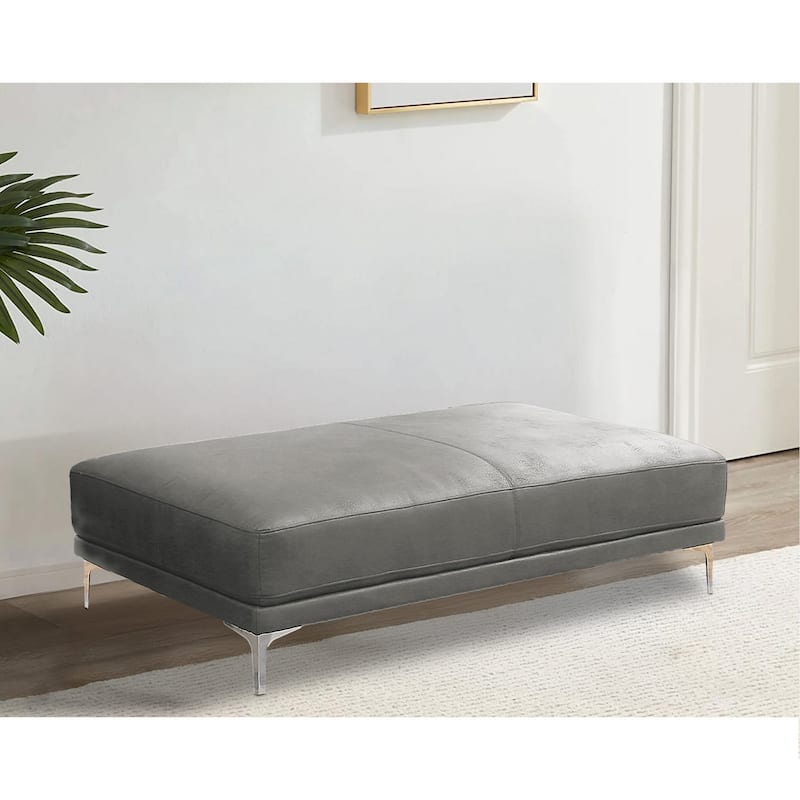 Leatherette Ottoman with Sleek Metal Feet, Gray