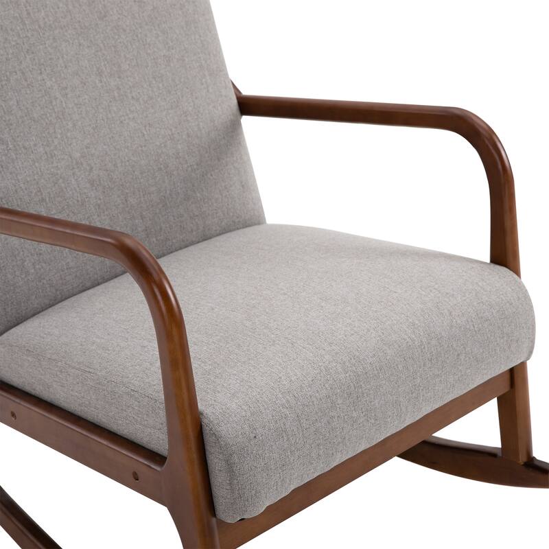 Grey Modern 25.3" High Back Upholstered Rocking Chair with Solid Curved Wood Base and Linen Padded Seat