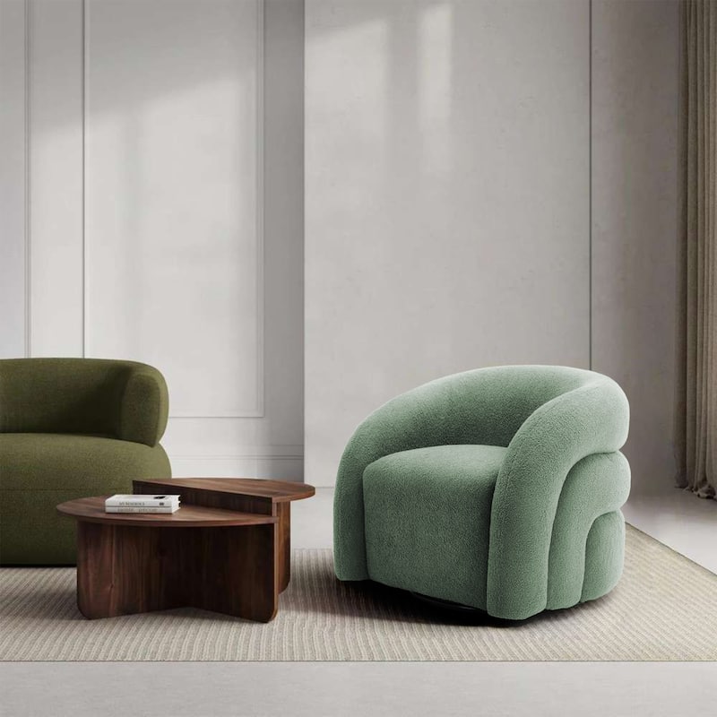 Modern Upholstered Swivel 360 degree Rotation Boucle Barrel Chair
