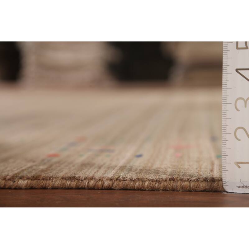 Striped Brown Gabbeh Oriental Area Rug Hand-Knotted Wool Carpet - 7'9" x 9'10"