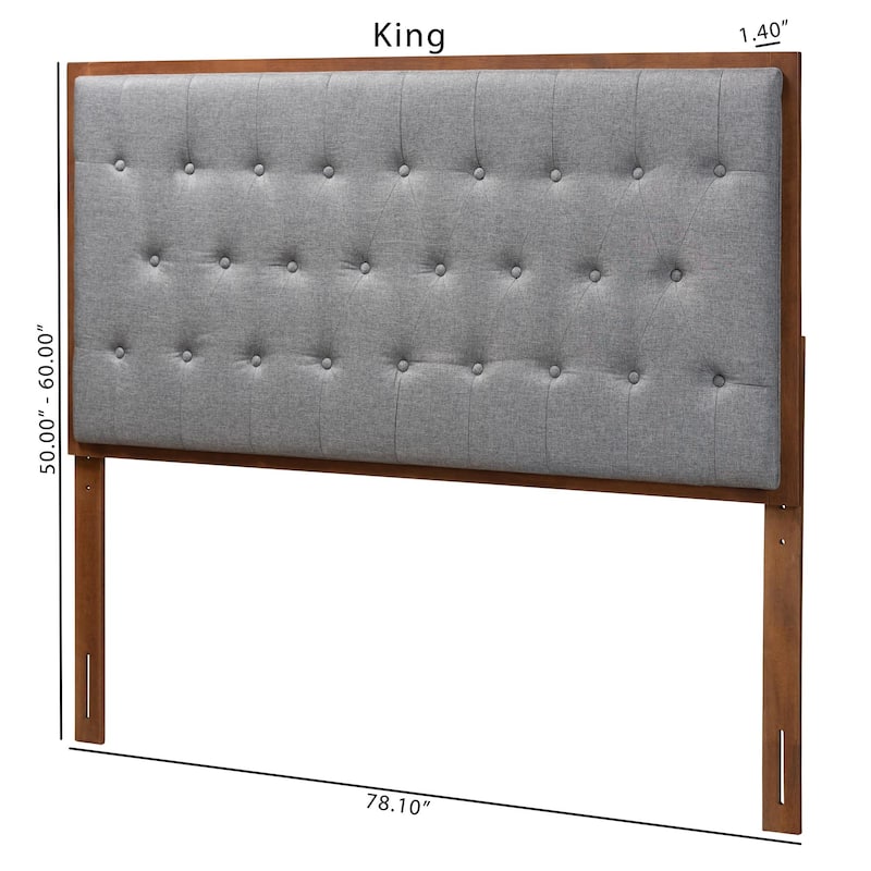Harumi Classic and Traditional Grey Fabric and Walnut Brown Finished Wood Headboard