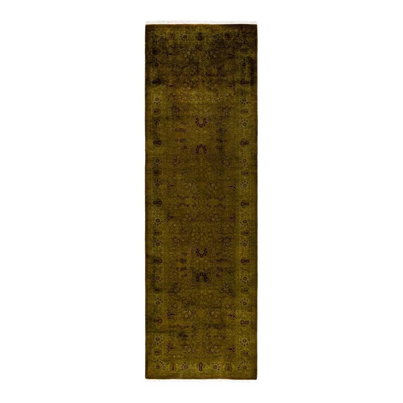 Overton Hand Knotted Wool Vintage Inspired Modern Contemporary Overdyed Brown Runner Rug - 3' 0" x 10' 8"