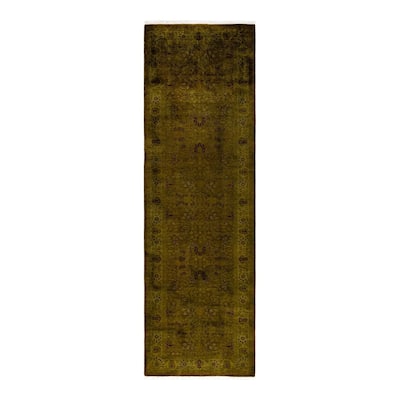 Overton Hand Knotted Wool Vintage Inspired Modern Contemporary Overdyed Brown Runner Rug - 3' 0" x 10' 8"
