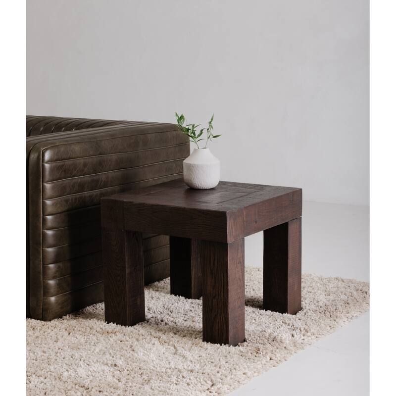 NADAAL STUDIOS Zephyrine Side Table, Solid Reclaimed Oak, Square, Rustic Brown Finish