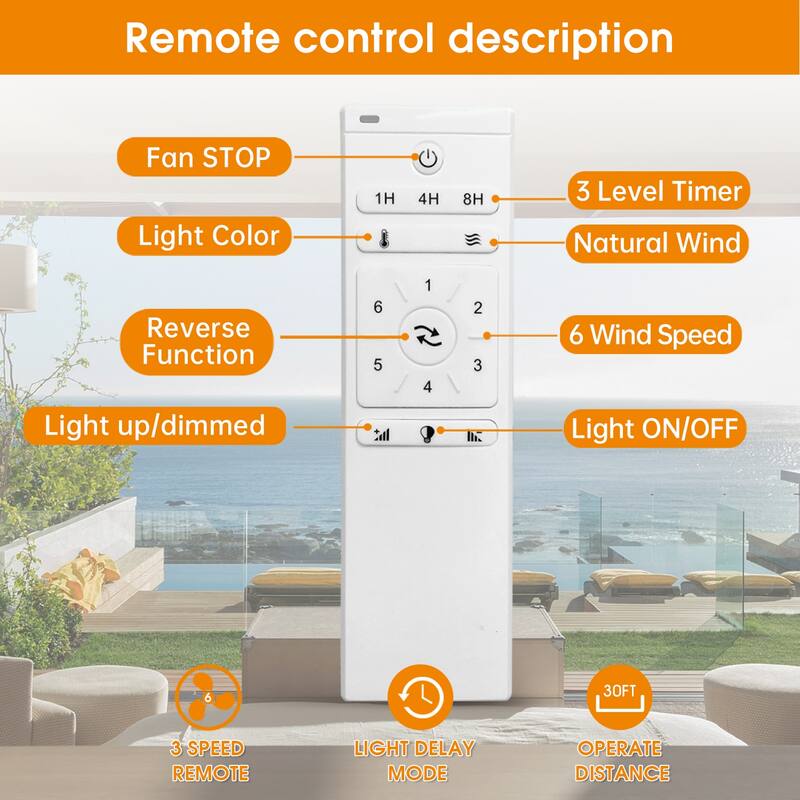 52 Inch 18W LED Ceiling Fan With Dimmable 6 Speed Remote Silver 3 Solid Wood Blade Reversible DC Motor For Living Room