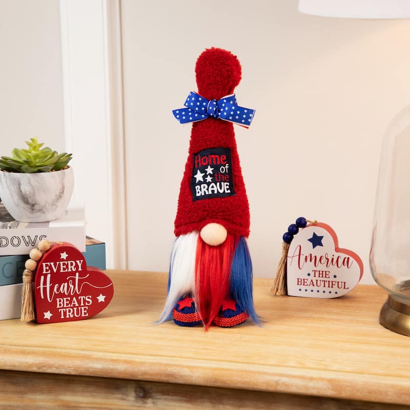 Home of the Brave Patriotic Gnome Decoration - 13" - Red and Blue