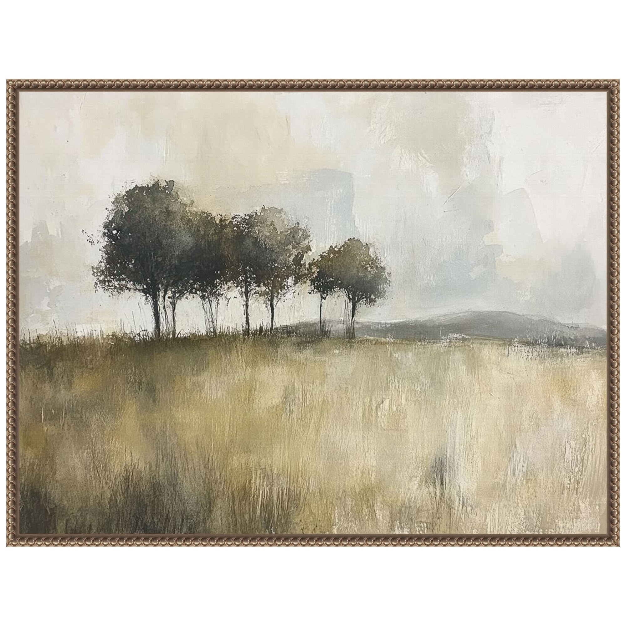 Woodland Trees by Mona Grace Framed Canvas Wall Art - Sylvie Beaded Bronze