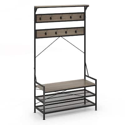 Costway Coat Rack 4-In-1 Hall Tree with 11 Hanging Hooks, Shoe Bench, - See Details