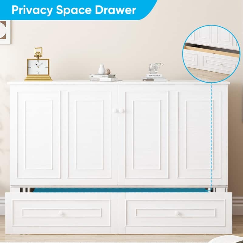 Mixoy Queen Modern Murphy Bed Chest with Mattress and Storage Drawer