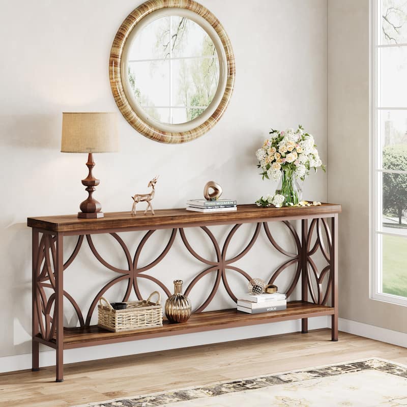 70.9" Modern Sofa Console Table with Storage Shelves for Entryway - Walnut