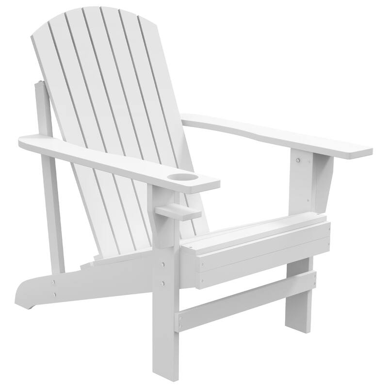 Wooden Adirondack Chair, Outdoor Weather Resistant Patio Lawn Chair with Cup Holder for Deck, Garden, Backyard - White
