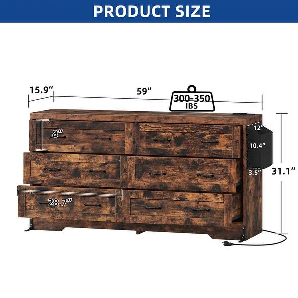60 Inch Large 6 Drawers Storage Dresser TV Stand for 65" Brown - 58 inches  - Bed Bath & Beyond - 42888182