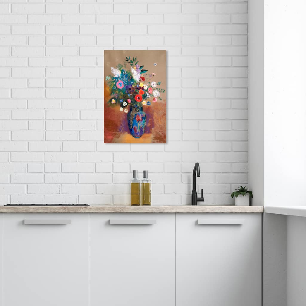 Wynwood Studio Canvas Floral and Botanical Splash of Color Bouquet Blue and Traditional Wall Art Canvas Print - Blue, Brown