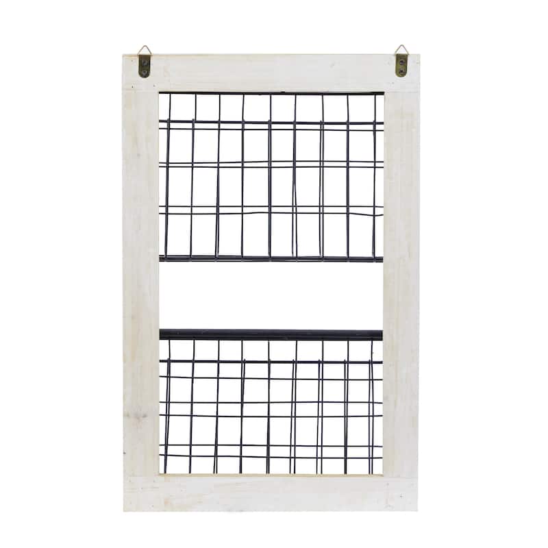 Metal 2 Slots Magazine Rack Holder with Suspended Baskets - Black - Roche River Decor