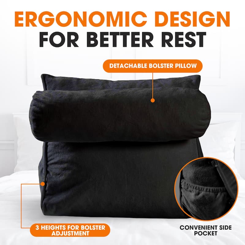 Cheer Collection Extra Large Wedge Pillow with Detachable Bolster