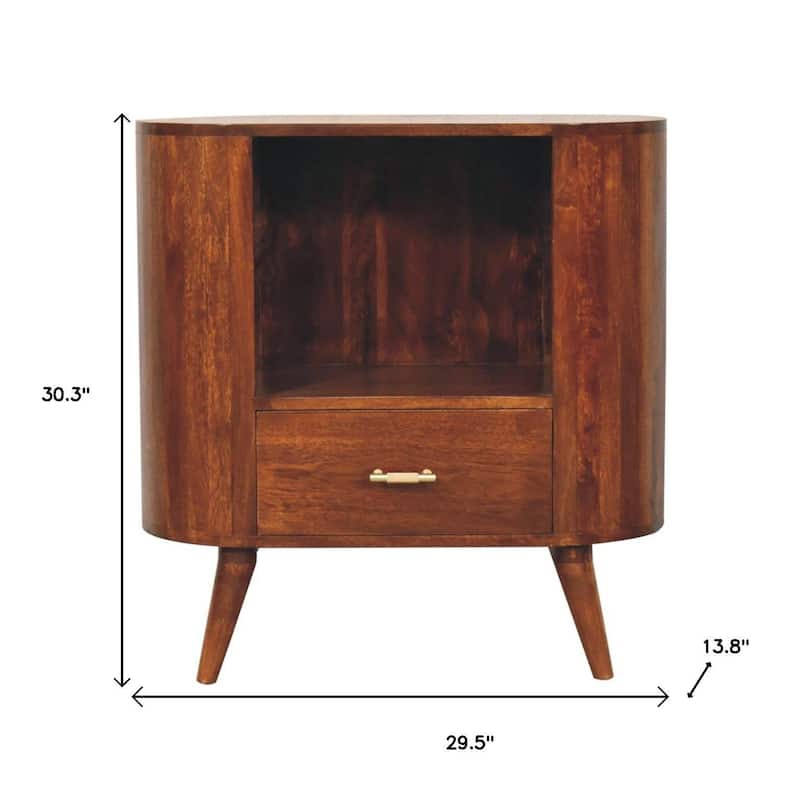 HomeRoots 30" Chestnut Solid Wood Oval Accent Cabinet With One Drawer