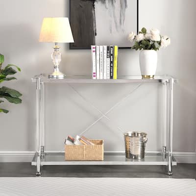 Stylish Sofa Table with Tempered Glass and Acrylic Legs, Ideal for Living Room and Bedroom Decor.