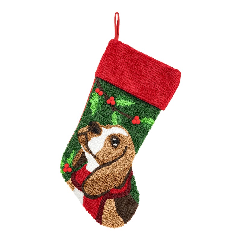 Glitzhome 20.5"L Dog Hooked Xmas Stocking - Dog