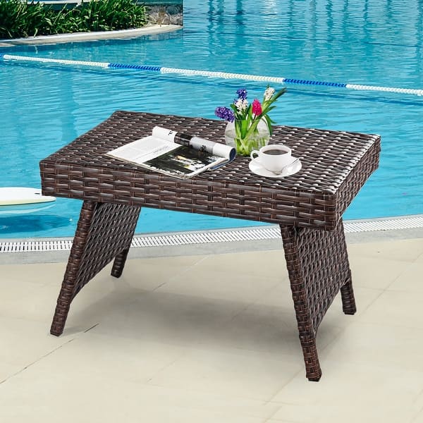 Outdoor Wicker Table Patio Rattan Folding Coffee Table Side Table On