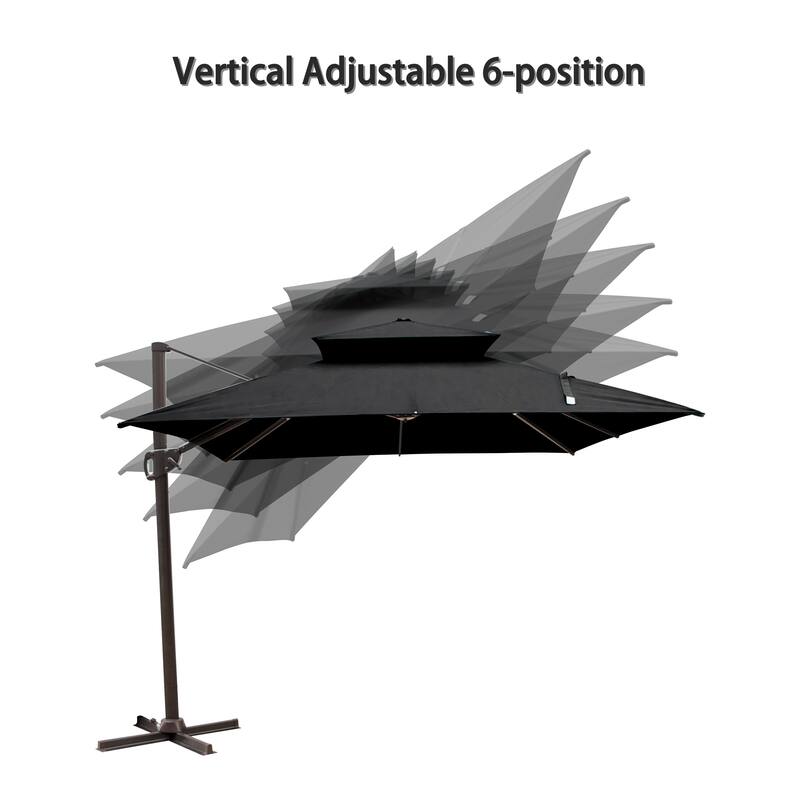 VredHom 10 Ft Square Double Top Cantilever Patio Umbrella with Cross Stand
