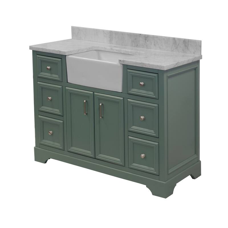 KitchenBathCollection Zelda 48" Farmhouse Bathroom Vanity with Carrara Marble Top