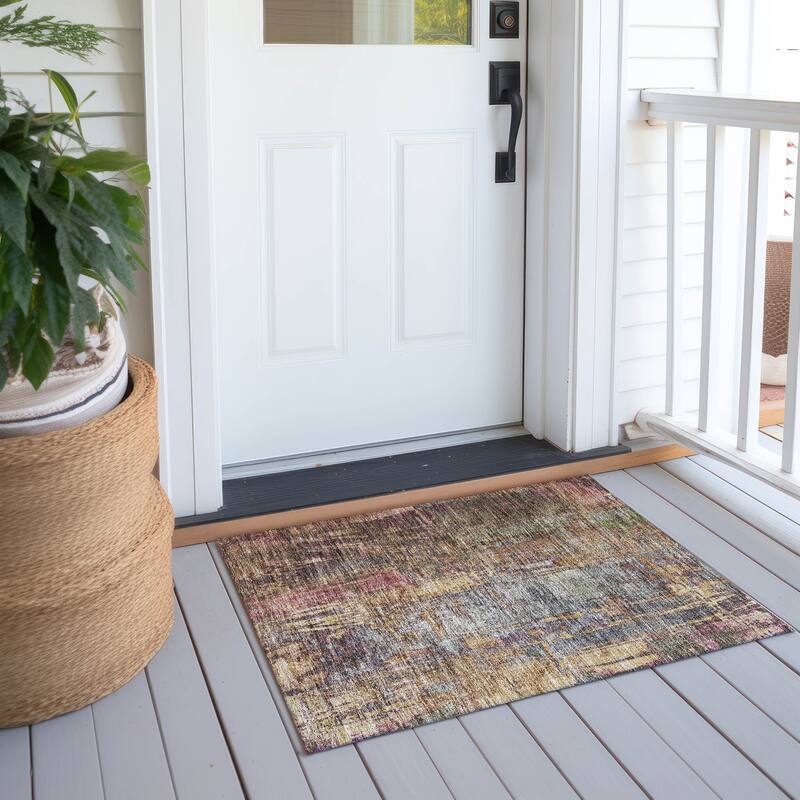 Machine Washable Indoor/ Outdoor Abstract Modern Chantille Rug - Brown - 1'8" x 2'6"
