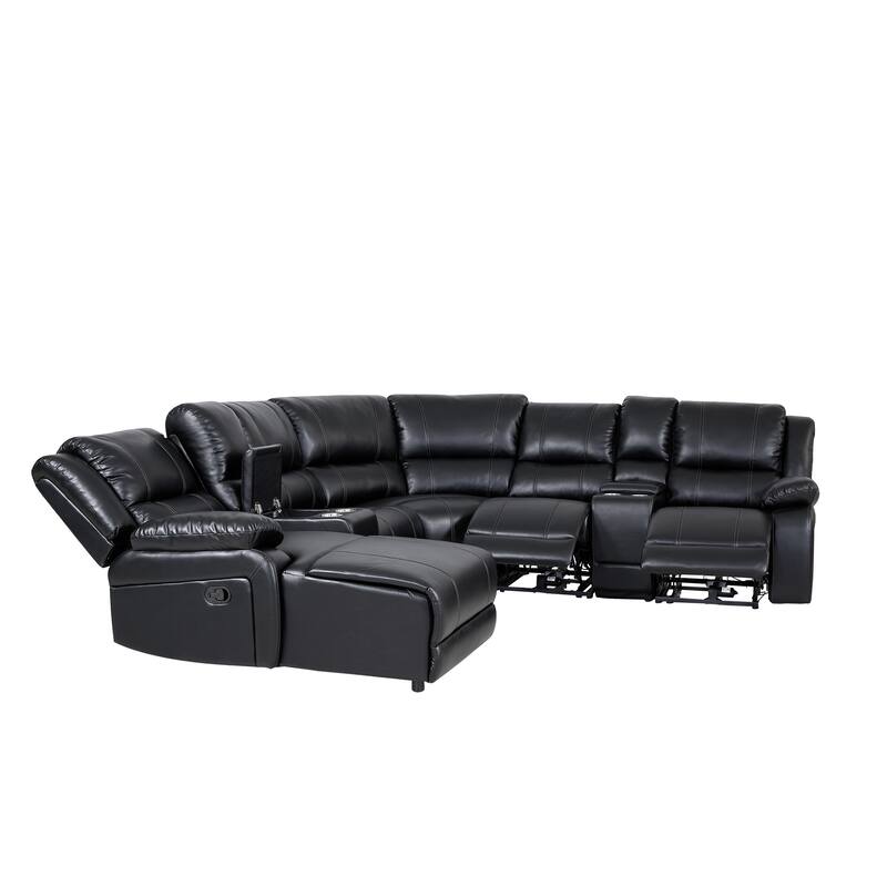 William 7 Piece Transitional Faux Leather Curved Living Room Reclining Sectional