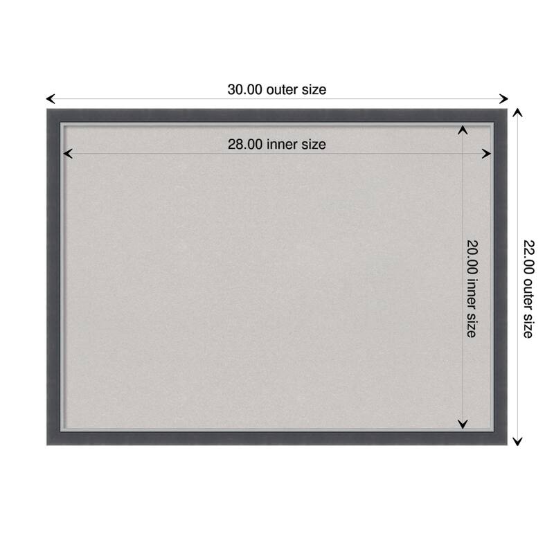 Eva Black Silver Thin Framed Grey Corkboard Bulletin Board - Board Size 28x20
