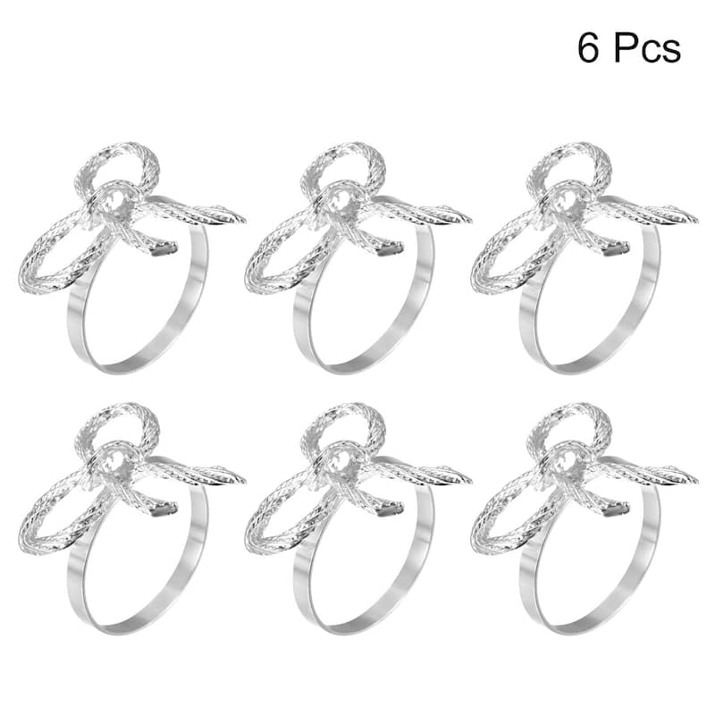 Metal Napkin Rings, 6pcs Bow-knot Napkin Ring Holder Set, Silver Tone - Silver Tone - 38mm