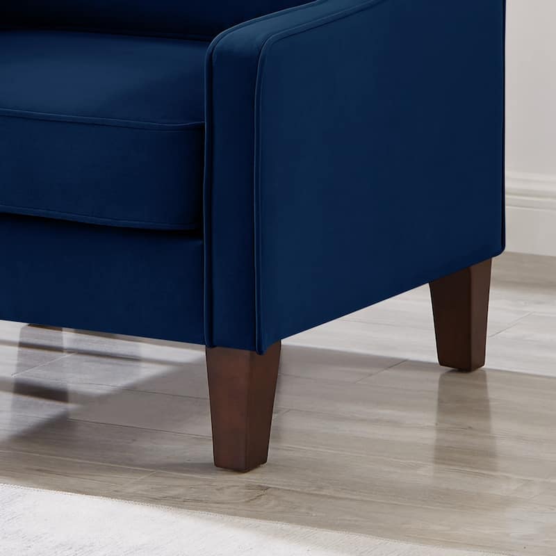 Navy 29" Velvet Arm Chair with Wooden Legs