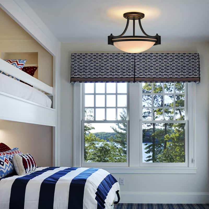 Manarola Semi Flush Mount Ceiling Light Milk Glass Shade 2-Bulbs