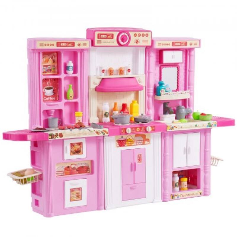 74 Piece 3-in-1 Pink Kids Kitchen Playset Toy Perfect for Group Play - 50" (L) x 11" (W) x 35" (H)