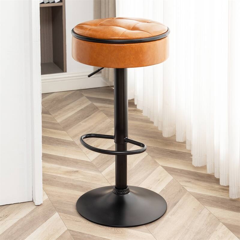 Round Storage Bar Stool Set of 2,Height Adjustable with Metal Frame