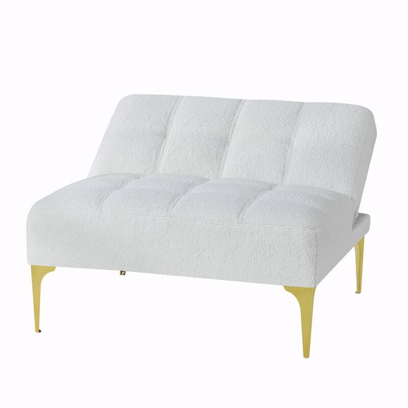 Convertible Sofa Bed Futon with Gold Metal Legs in Teddy Fabric