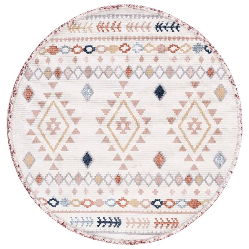 SAFAVIEH Handmade Marrakech Karey Traditional Rug - 6'7" Round - Ivory/Multi