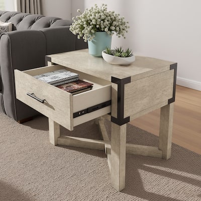 Mendocino Wood Finish X-Base End Table with Drawer by iNSPIRE Q Classic