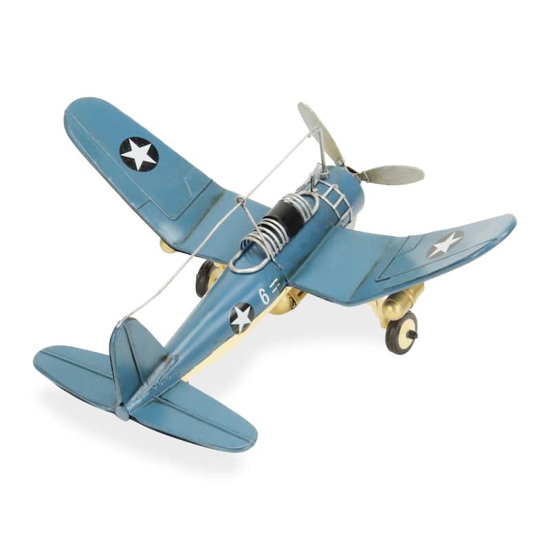 HomeRoots 6" Yellow and Green Metal Hand Painted 1942's F-4 Corsair Model Airplane - 14.5' X '6' X '12