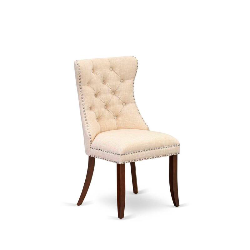 Parsons Dining Chairs Set of 2 - Light Beige Linen Upholstered Accent Chairs with Nailhead Trim