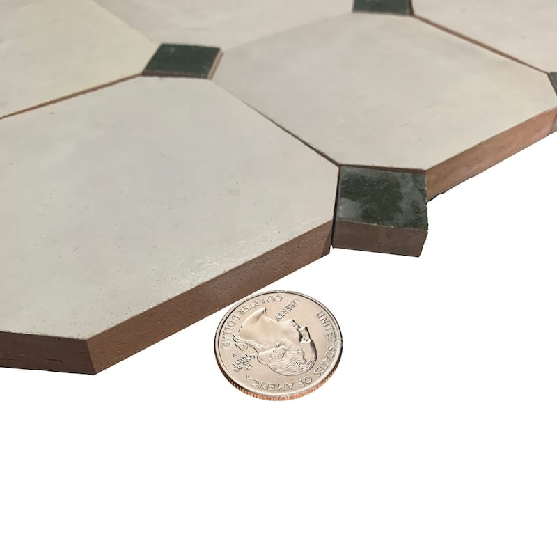 Contemporary Zellige Panels, 12x12x0.5, Off-White/Hunter Green accents
