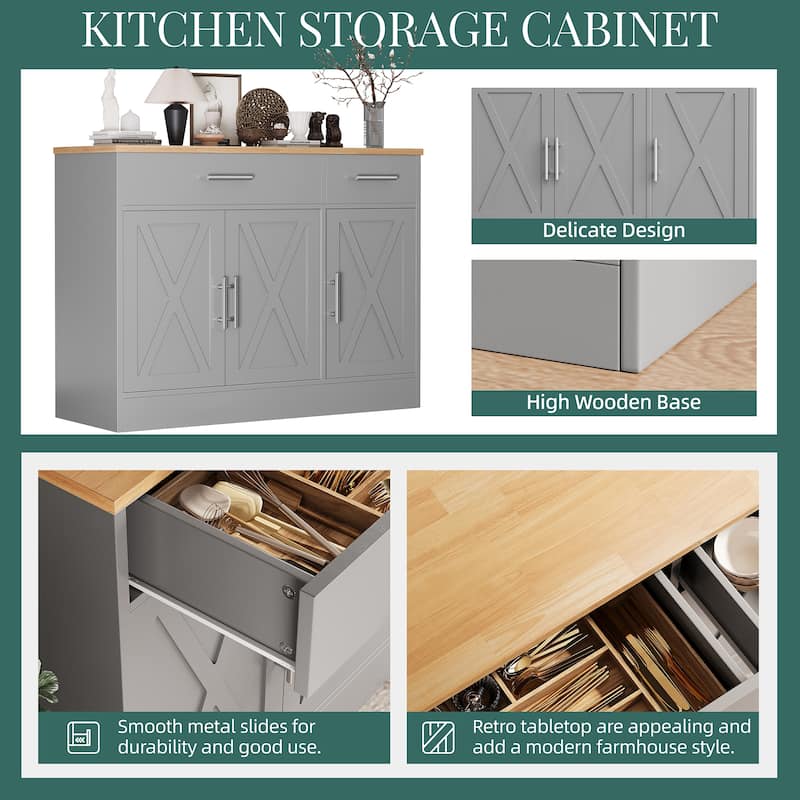 3-Door Buffet Sideboard Accent Cabinet - Multifunctional Organizer