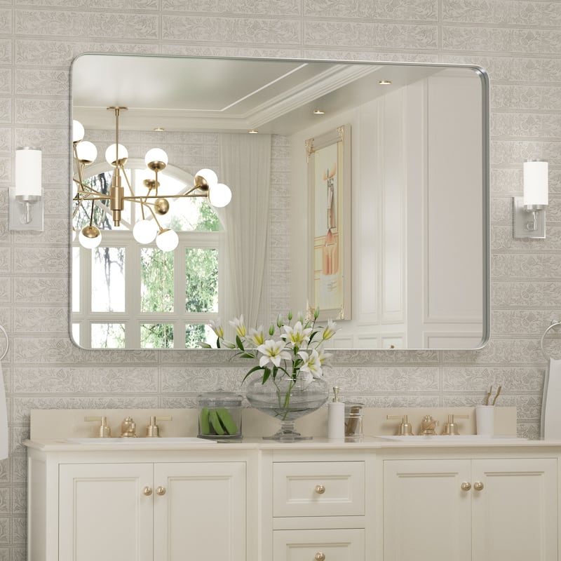Wall Mirror Vanity Mirror Bathroom Mirror with Round Corner (1 Piece) - 30W * 40H Inches - Silver