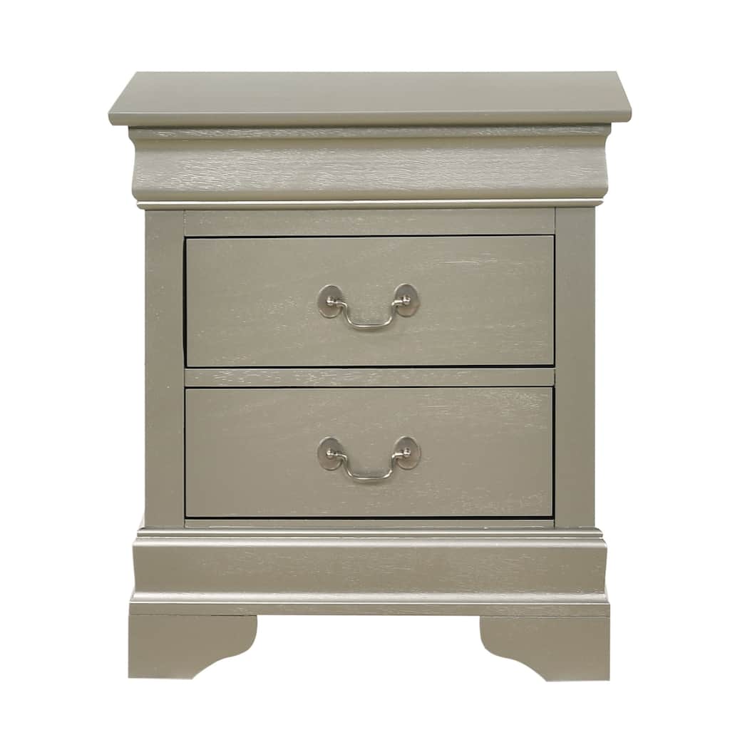 2-Drawer Wooden Nightstand - 24" - Silver Champagne
