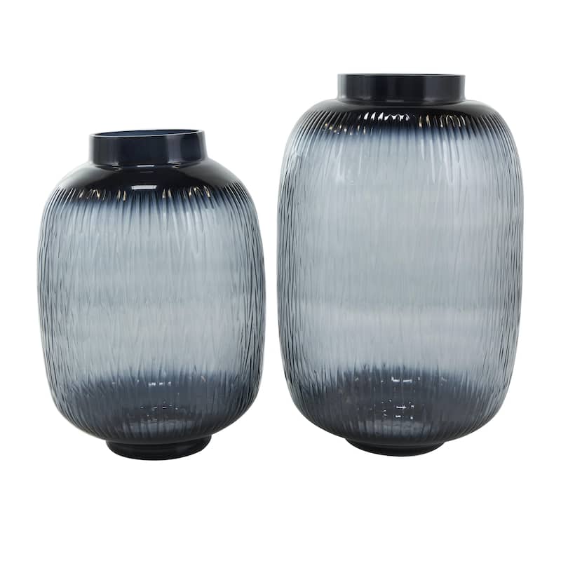 Glass Textured Ombre Decorative Vase - Set of 2 Black - Roche River Decor - Black