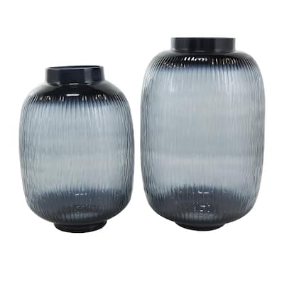 Glass Textured Ombre Decorative Vase - Set of 2 Black - Roche River Decor