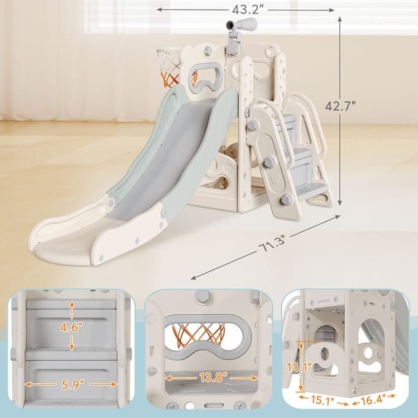 dimension image slide 1 of 2, Toddler Slide, 6 in 1 Kids Indoor Slide for Toddlers 1-3, Baby Slide for Indoor Outdoor, L Shaped Slide for Kids Playset