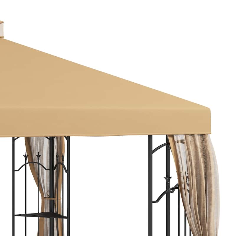 Outsunny 10' x 12' Patio Gazebo with Corner Frame Shelves, Double Roof Outdoor Gazebo Canopy Shelter with Netting